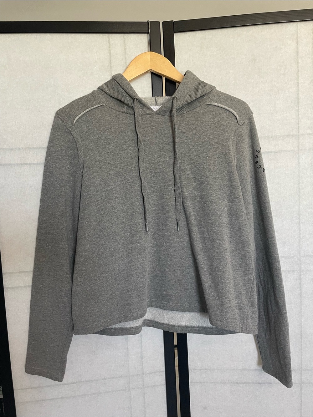BCBGeneration Heather Gray Hooded Sweatshirt with Drawstring
